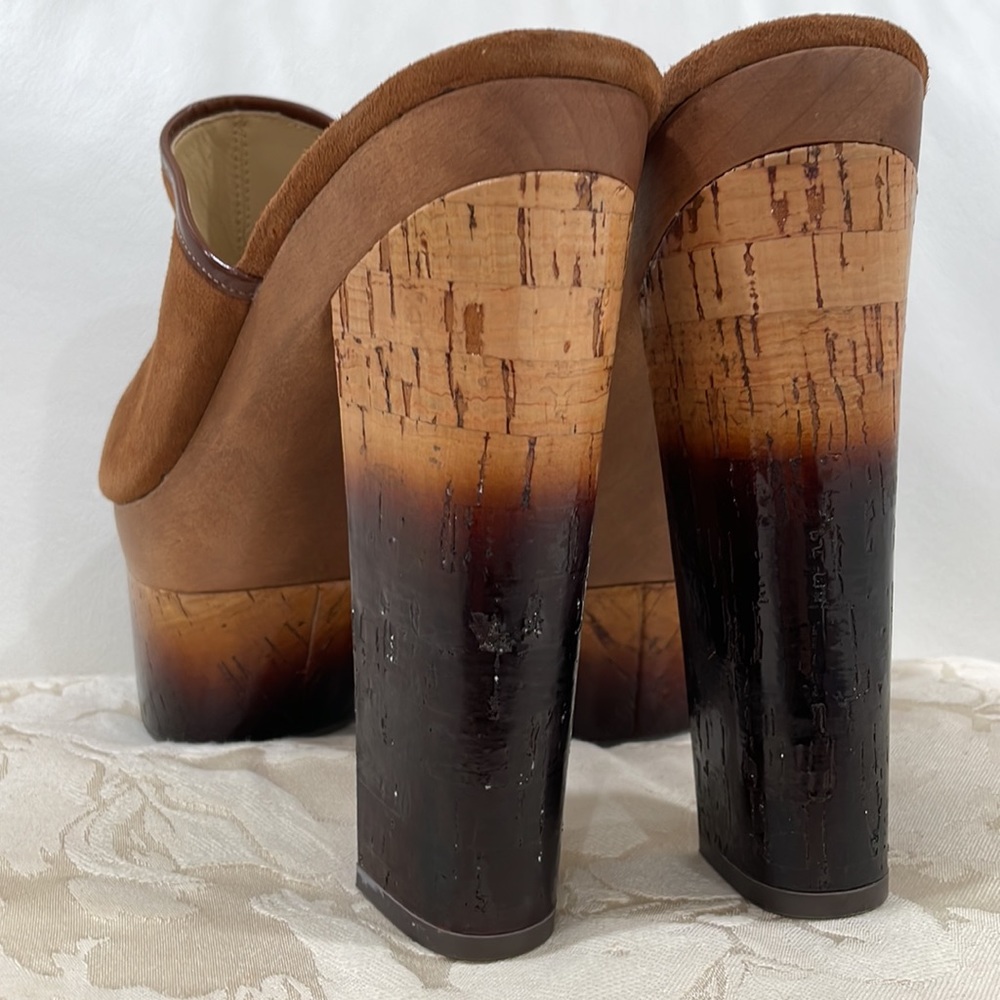 NEW RACHEL ZOE Eddie Kid Suede & Patent Lea Platform SZ8 toasted caramel cognac - Picture 4 of 10